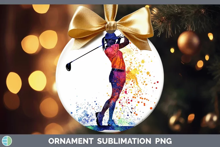 Watercolor Splash Female Golfer Ornament Sublimation Bauble