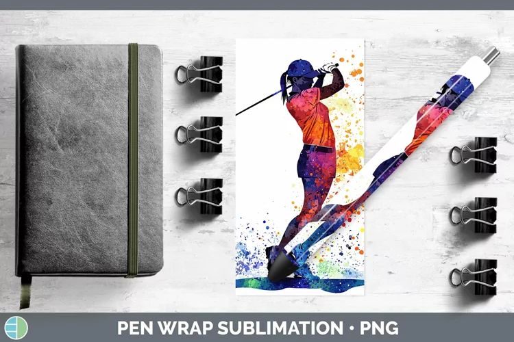 Watercolor Splash Female Golfer Pen Wrap Sublimation Pen Des
