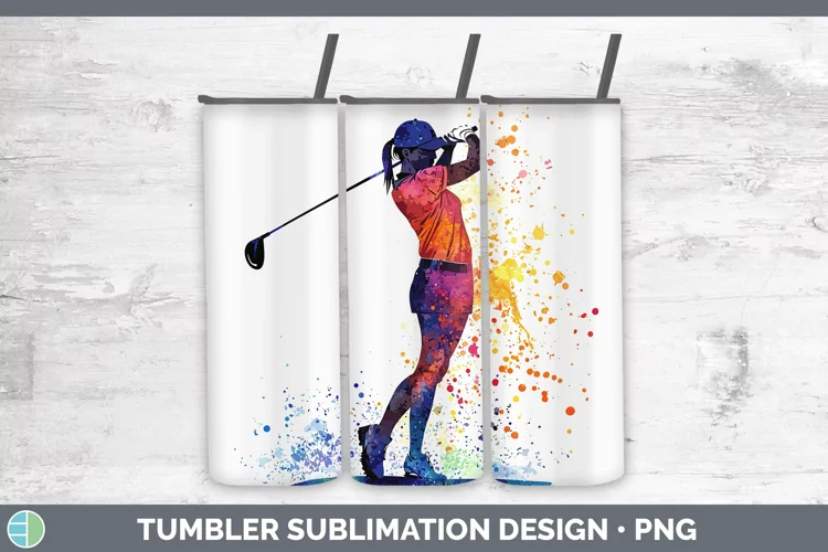 Watercolor Splash Female Golfer Tumbler Sublimation 20 oz Sk
