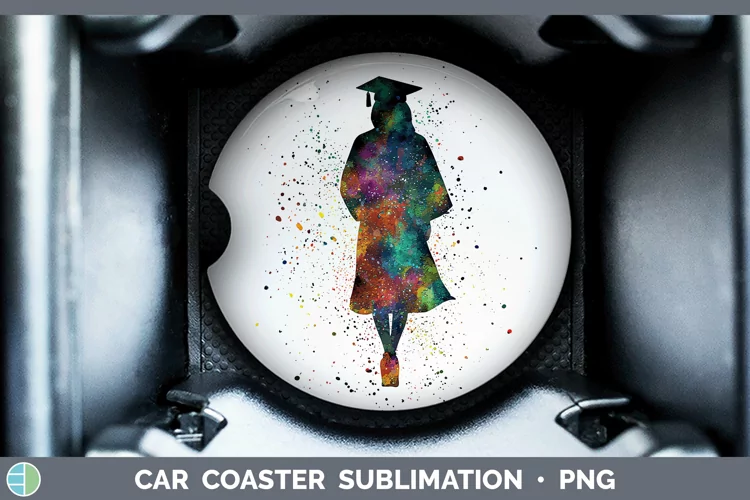 Watercolor Splash Female Graduate Car Coaster Sublimation