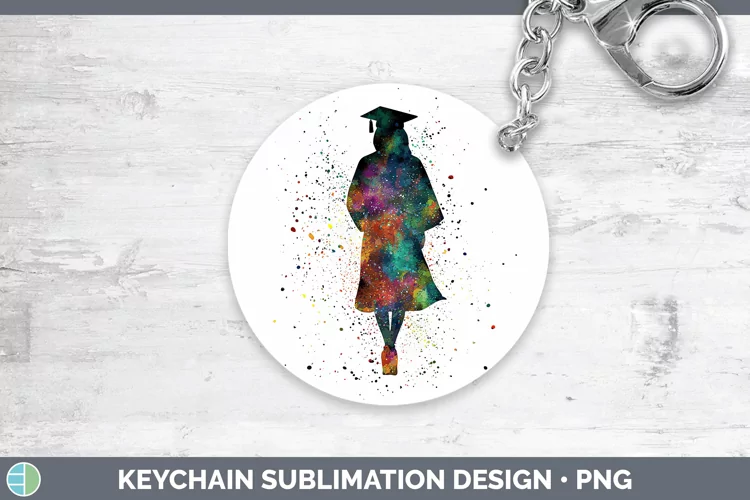 Watercolor Splash Female Graduate Keychain Sublimation Keyr