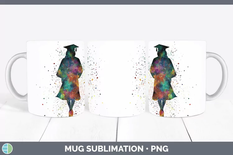 Watercolor Splash Female Graduate Mug Wrap Sublimation Coff