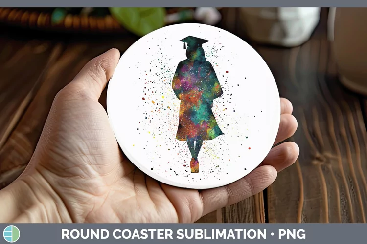 Watercolor Splash Female Graduate Round Coaster Sublimation