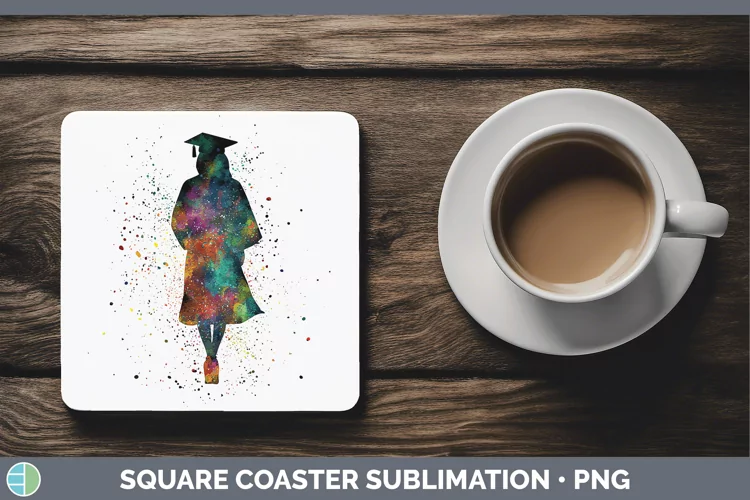 Watercolor Splash Female Graduate Square Coaster Sublimatio