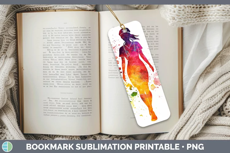 Watercolor Splash Female Nurse Bookmark Sublimation Printabl