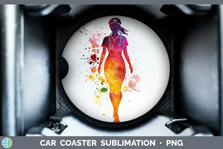 Watercolor Splash Female Nurse Car Coaster Sublimation Desi
