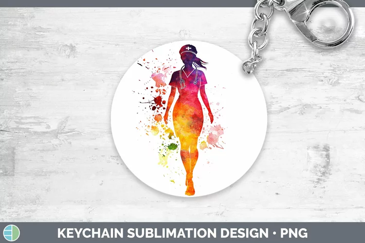 Watercolor Splash Female Nurse Keychain Sublimation Keyring