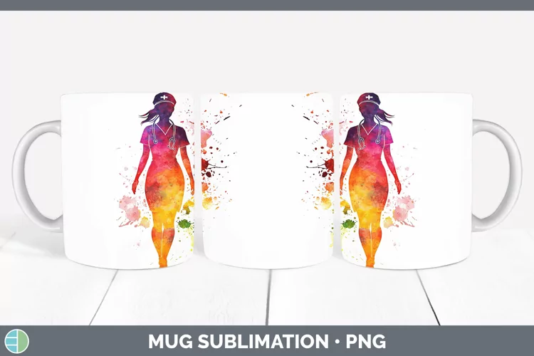 Watercolor Splash Female Nurse Mug Wrap Sublimation Coffee C