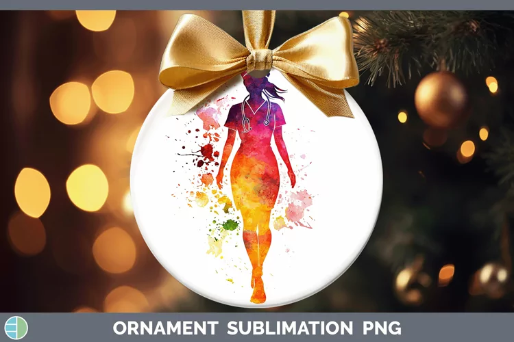 Watercolor Splash Female Nurse Ornament Sublimation Bauble D
