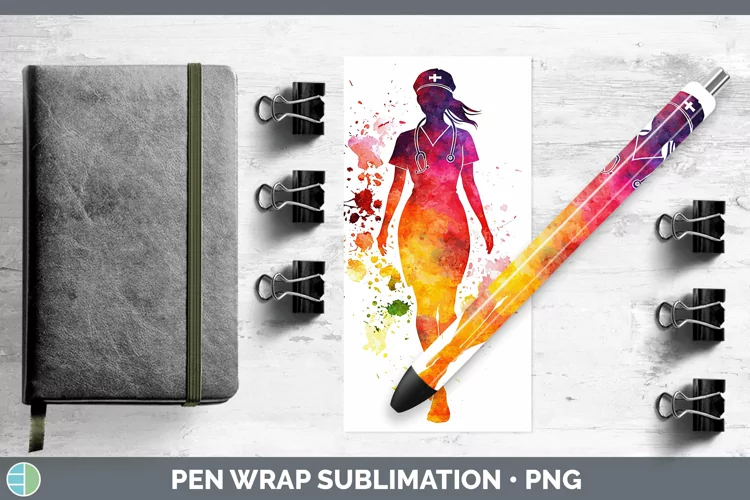 Watercolor Splash Female Nurse Pen Wrap Sublimation Pen Desi