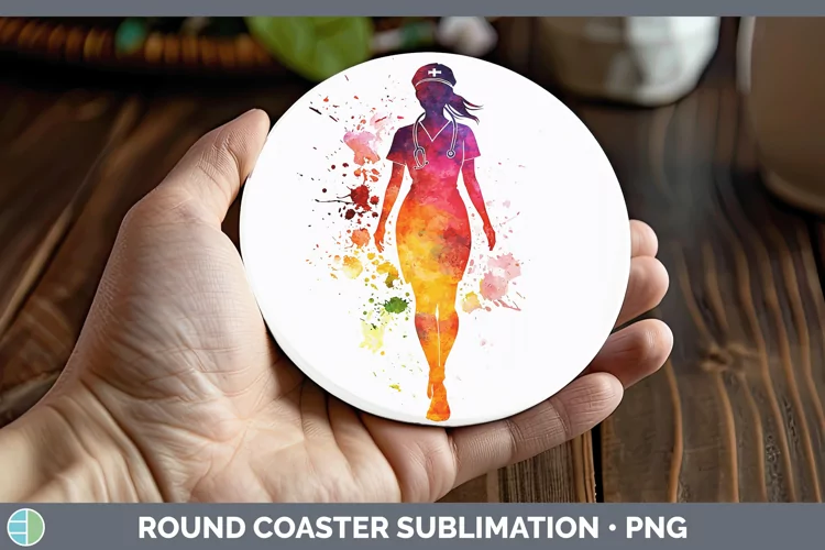 Watercolor Splash Female Nurse Round Coaster Sublimation Coa