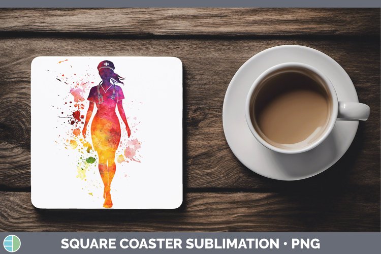 Watercolor Splash Female Nurse Square Coaster Sublimation Co