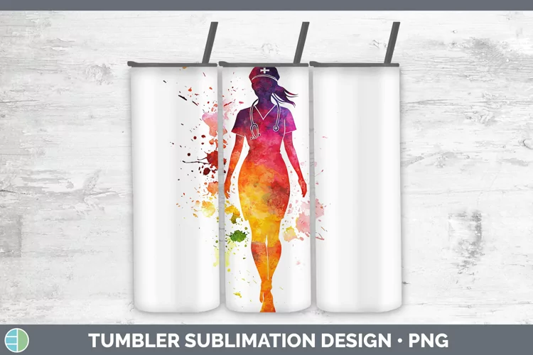 Watercolor Splash Female Nurse Tumbler Sublimation 20 oz Ski
