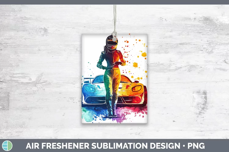 Watercolor Splash Female Race Car Driver Air Freshener Subli