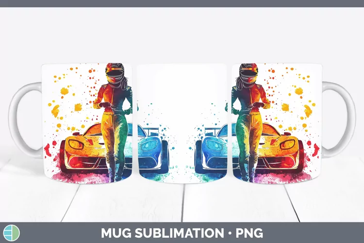 Watercolor Splash Female Race Car Driver Mug Wrap Sublimatio
