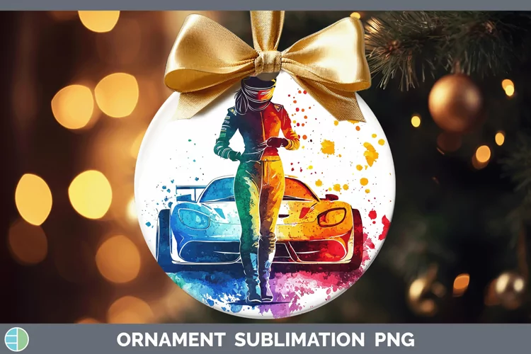 Watercolor Splash Female Race Car Driver Ornament Sublimatio
