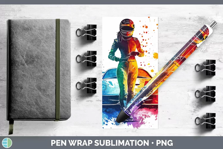 Watercolor Splash Female Race Car Driver Pen Wrap Sublimatio