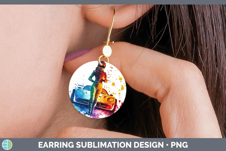 Watercolor Splash Female Race Car Driver Round Earrings Subl