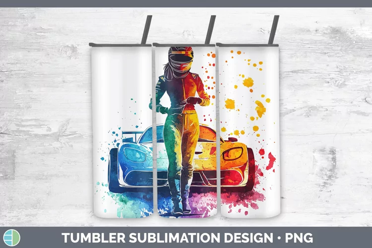Watercolor Splash Female Race Car Driver Tumbler Sublimation