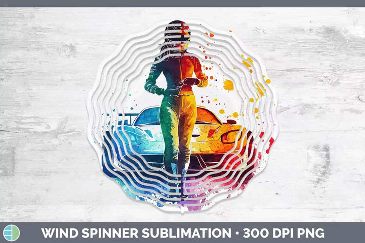 Watercolor Splash Female Race Car Driver Wind Spinner Sublim