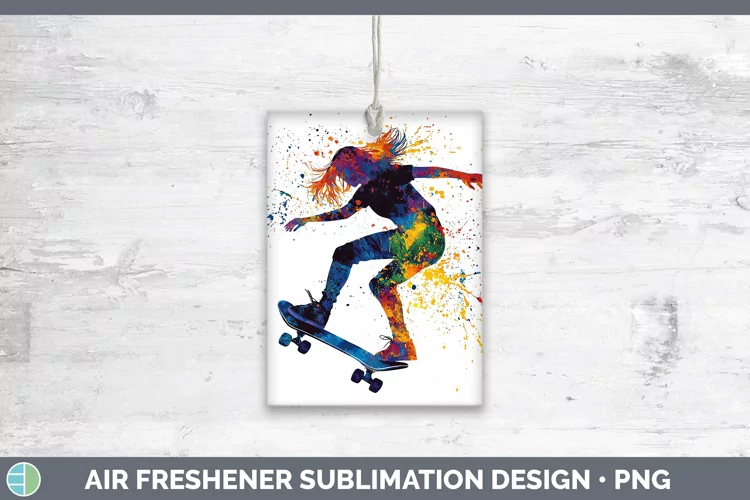 Watercolor Splash Female Skateboarder Air Freshener Sublimat