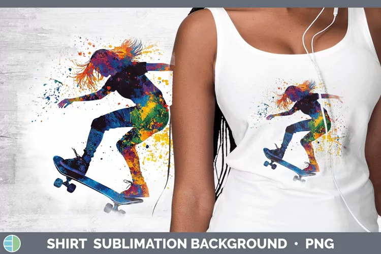 Watercolor Splash Female Skateboarder Shirt Sublimation Subl