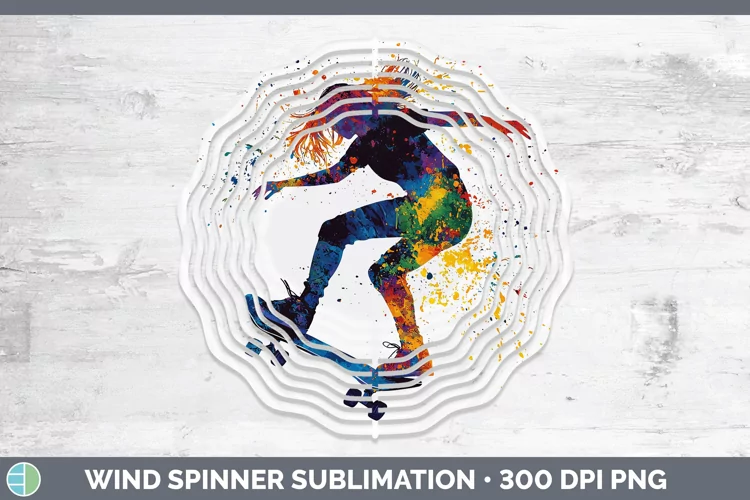 Watercolor Splash Female Skateboarder Wind Spinner Sublimati