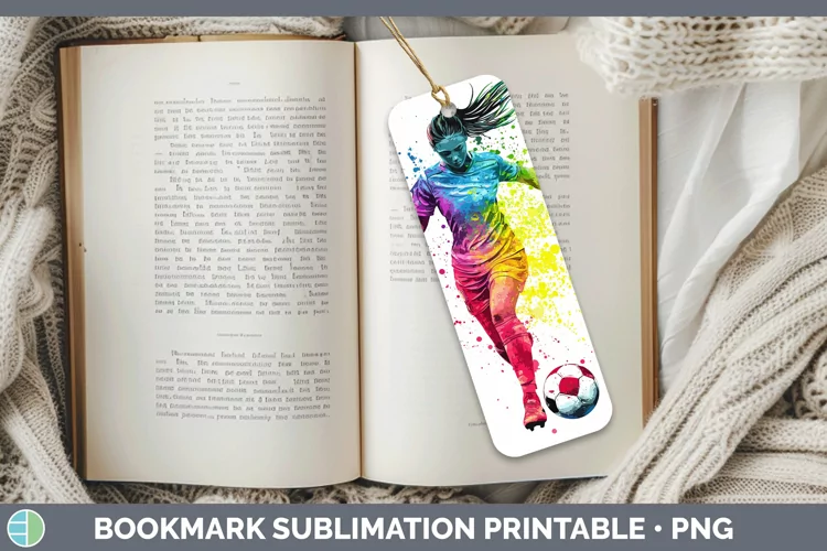 Watercolor Splash Female Soccer Bookmark Sublimation Printab