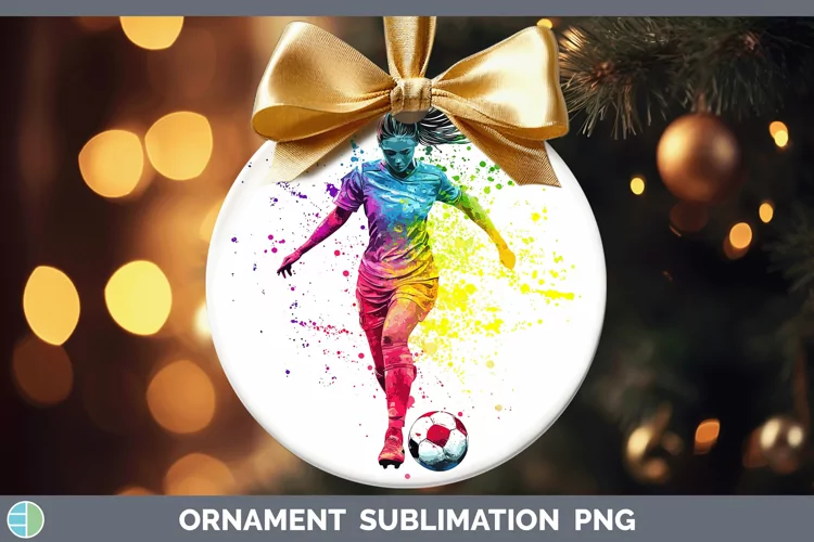 Watercolor Splash Female Soccer Ornament Sublimation Bauble