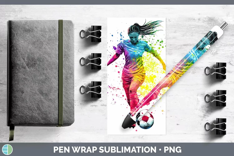 Watercolor Splash Female Soccer Pen Wrap Sublimation Pen Des