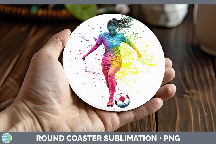 Watercolor Splash Female Soccer Round Coaster Sublimation Co