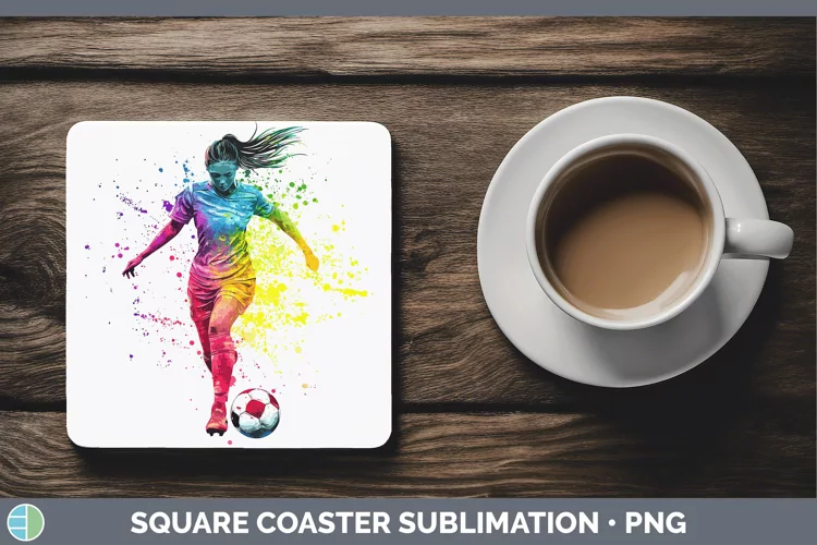Watercolor Splash Female Soccer Square Coaster Sublimation C