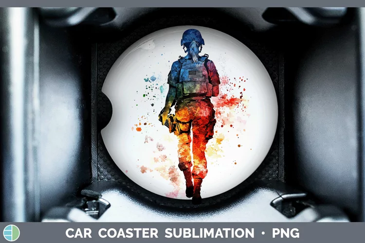 Watercolor Splash Female Soldier Car Coaster Sublimation De