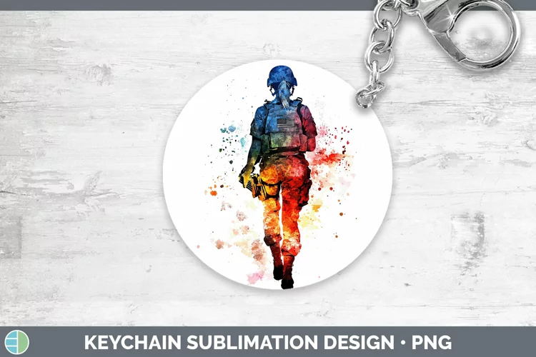Watercolor Splash Female Soldier Keychain Sublimation Keyrin