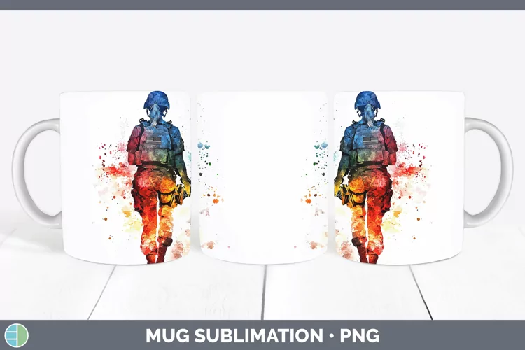 Watercolor Splash Female Soldier Mug Wrap Sublimation Coffee