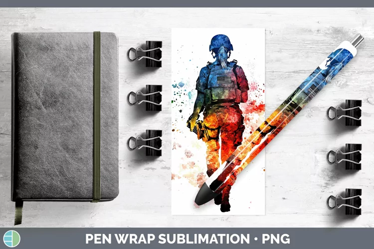 Watercolor Splash Female Soldier Pen Wrap Sublimation Pen De