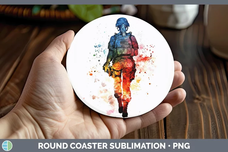 Watercolor Splash Female Soldier Round Coaster Sublimation C