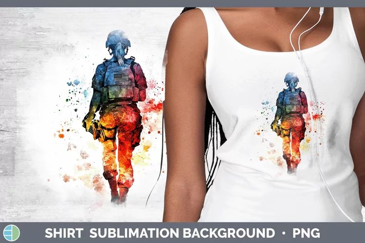 Watercolor Splash Female Soldier Shirt Sublimation Sublimati