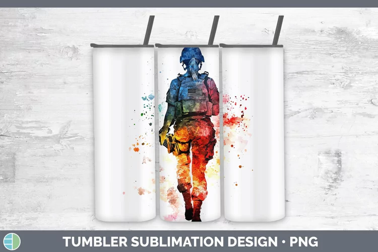 Watercolor Splash Female Soldier Tumbler Sublimation 20 oz S