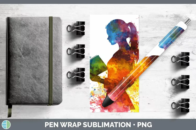 Watercolor Splash Female Teacher Pen Wrap Sublimation Pen De