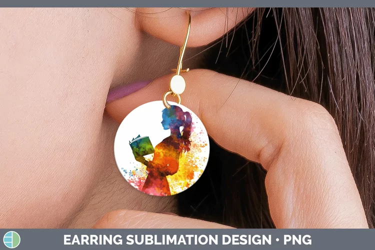 Watercolor Splash Female Teacher Round Earrings Sublimation