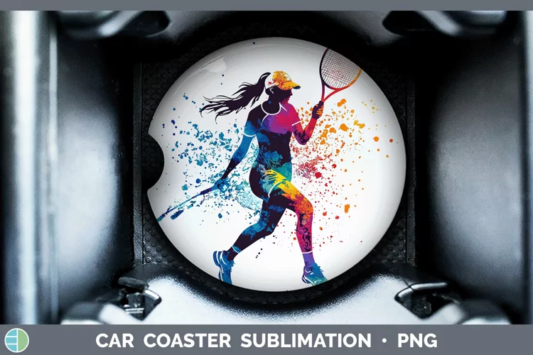 Watercolor Splash Female Tennis Car Coaster Sublimation Des