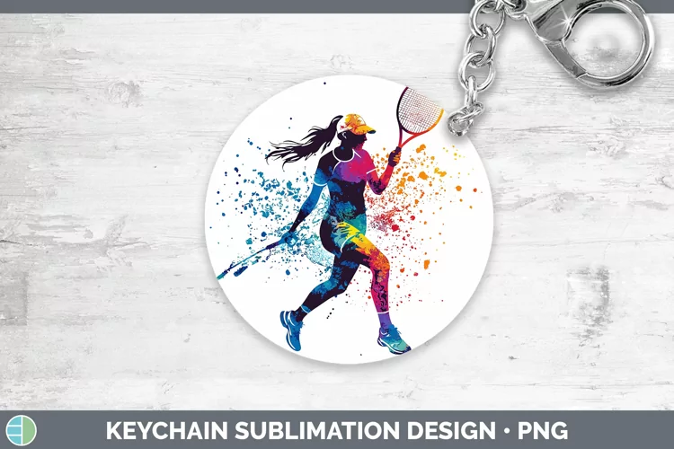 Watercolor Splash Female Tennis Keychain Sublimation Keyring