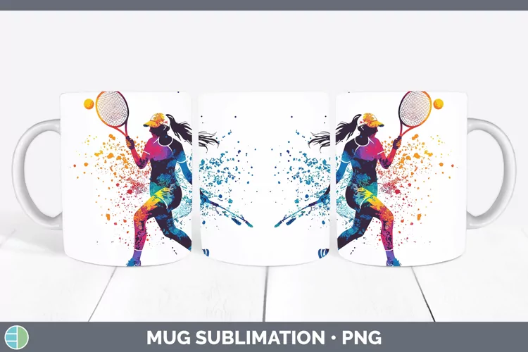 Watercolor Splash Female Tennis Mug Wrap Sublimation Coffee