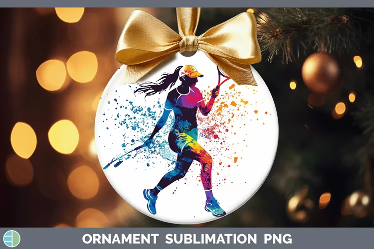 Watercolor Splash Female Tennis Ornament Sublimation Bauble