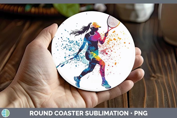 Watercolor Splash Female Tennis Round Coaster Sublimation Co