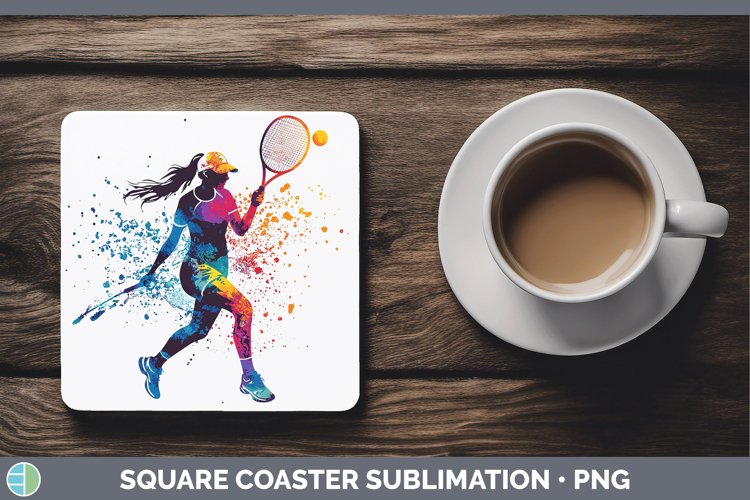 Watercolor Splash Female Tennis Square Coaster Sublimation C