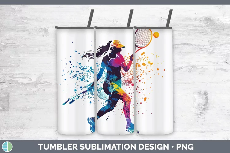 Watercolor Splash Female Tennis Tumbler Sublimation 20 oz Sk
