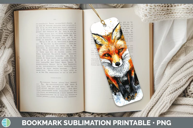 Watercolor Splash Fox Bookmark Sublimation Printable Designs