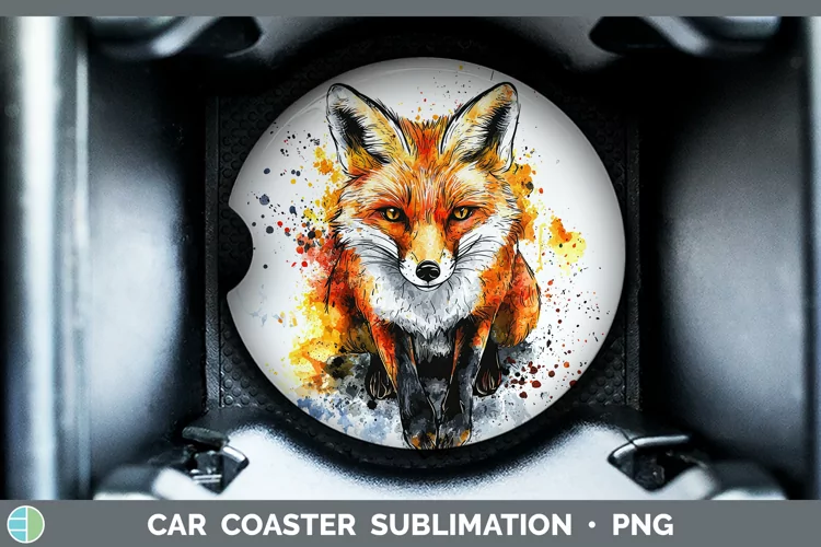 Watercolor Splash Fox Car Coaster Sublimation Designs